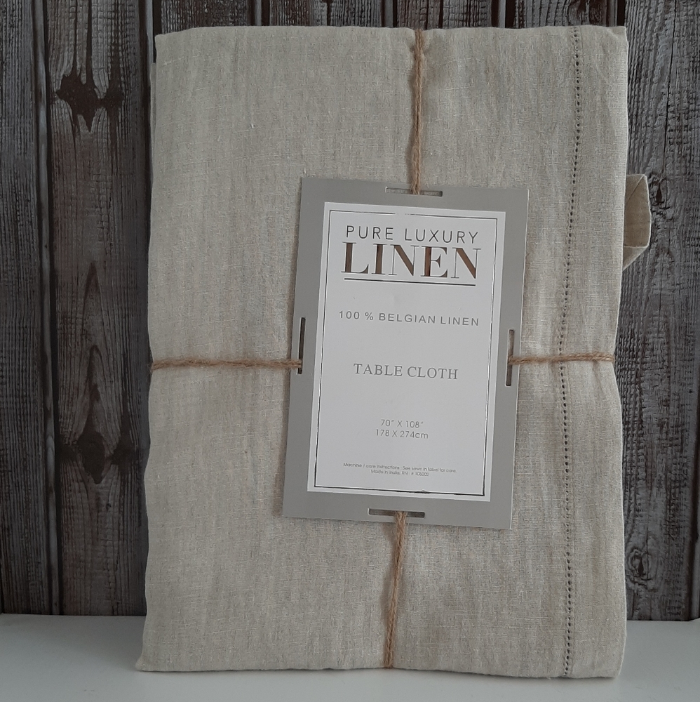 Pure Luxury Linen 100% Belgian Linen 70" x 108" Tablecloth Natural